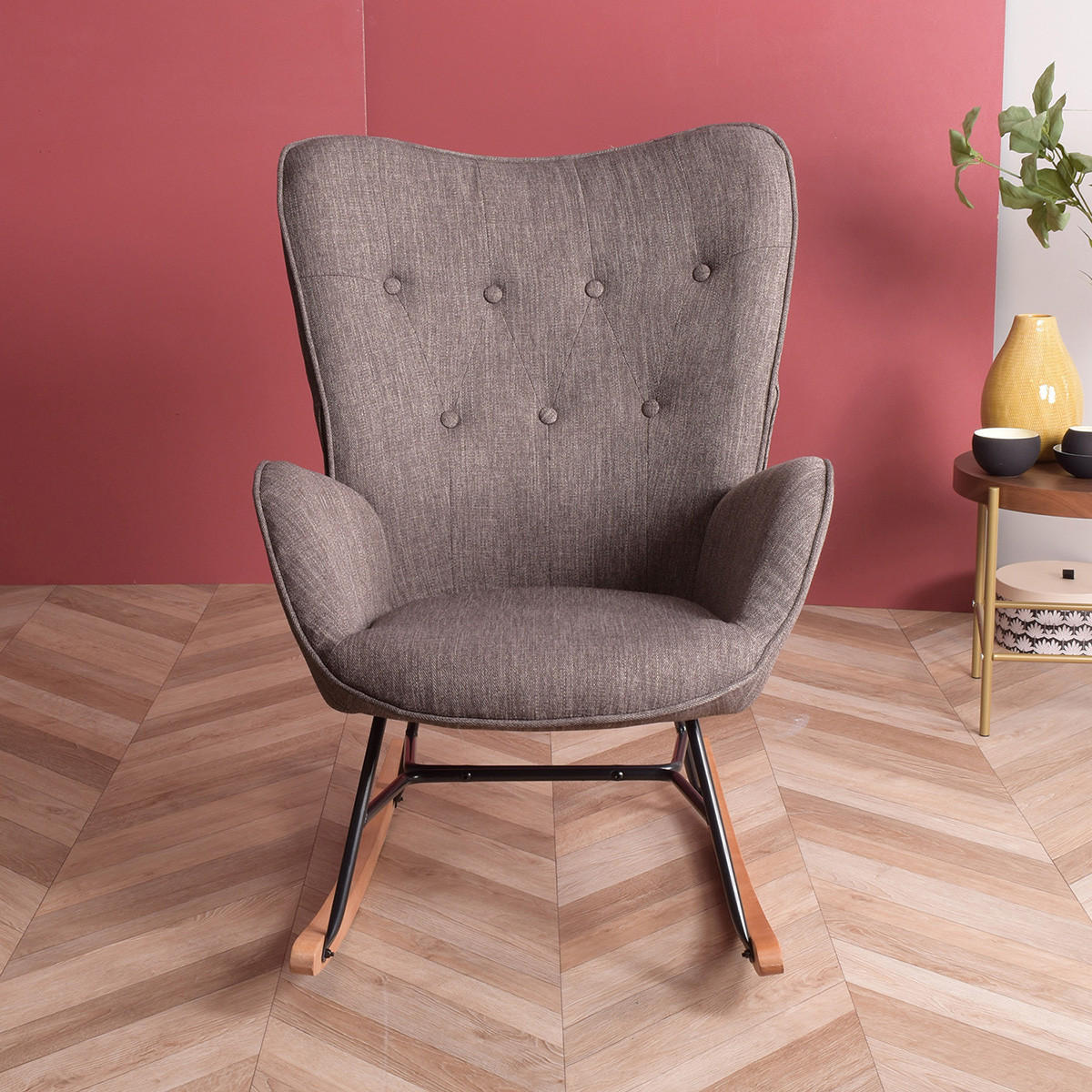 SCHAUKELSTUHL in Webstoff Grau - Dunkelbraun, Textil/Metall (66/97/84cm) - Meubles Cosy