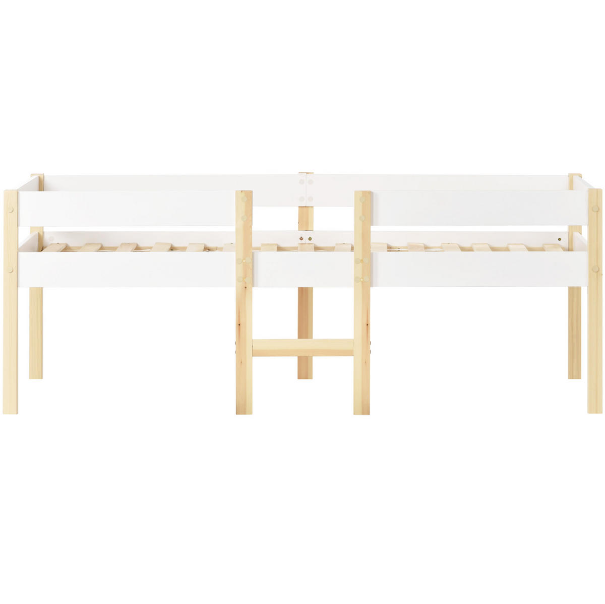 HALBHOHES Kindereinzelbetten aus Massivholz 90x190 cm in Weiß mit Rausfallschutz - Weiß, Holz (90/200cm) - Modfu