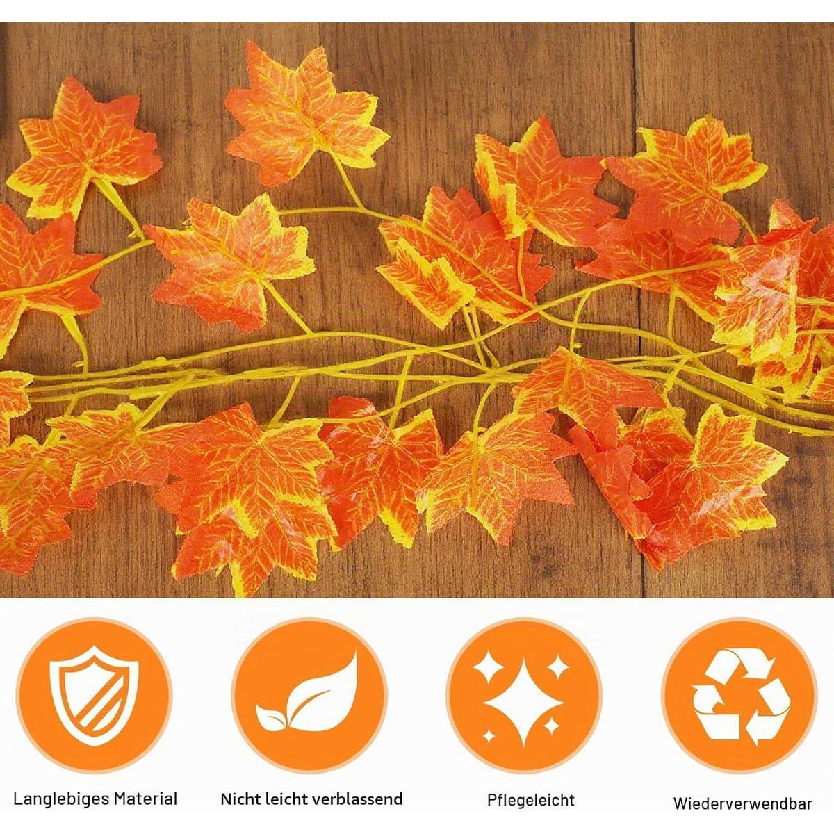 HERBSTGIRLANDE 12-teiliges Set 240 cm - Orange, Kunststoff (5cm)