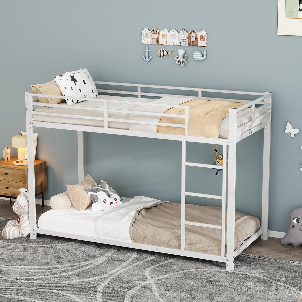 ETAGENBETT 90/200 cm mit Sicherheitsleisten, 2 Liegeflächen und Metallrahmen, Weiß - Weiß, Metall (90/200cm) - Redom