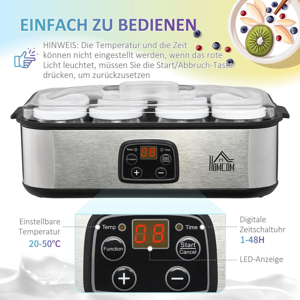 KÜCHENMASCHINE Joghurtbereiter 25 W Silber mit Timer - Silberfarben, Metall (18.8/14/36cm) - Korfee
