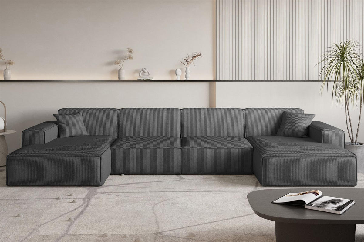 WOHNLANDSCHAFT Celes Premium In Scala - Anthrazit, Holzwerkstoff/Textil (379/73/165cm) - Fun Möbel
