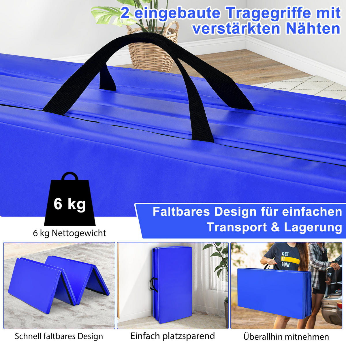 SPORTMATTE Navy - Dunkelblau, Leder (120/240cm) - COSTWAY