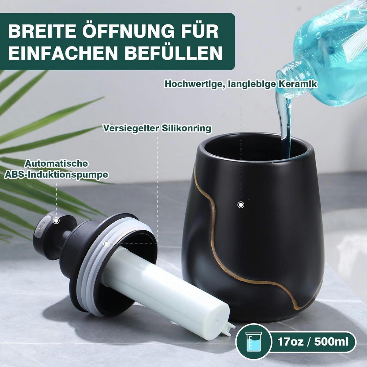 SEIFENSPENDER Automatisch Keramik Schwarz mit Sensor - Schwarz, Keramik (9/17/10cm)