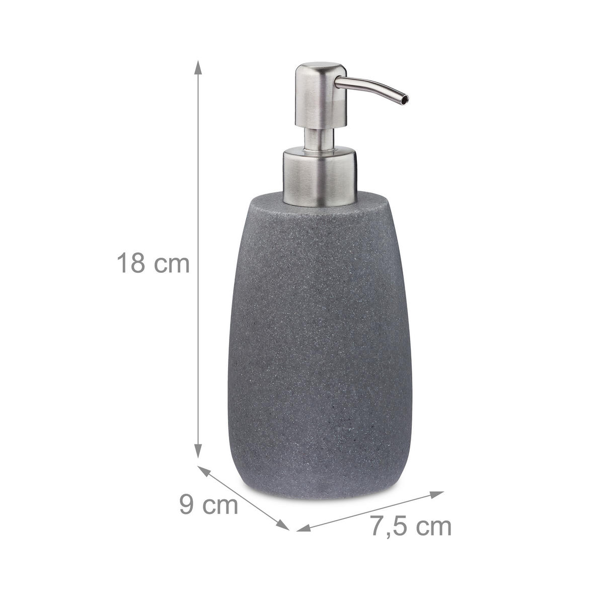 SEIFENSPENDER - Grau, Kunststoff/Metall (7.5/18/9cm) - Relaxdays
