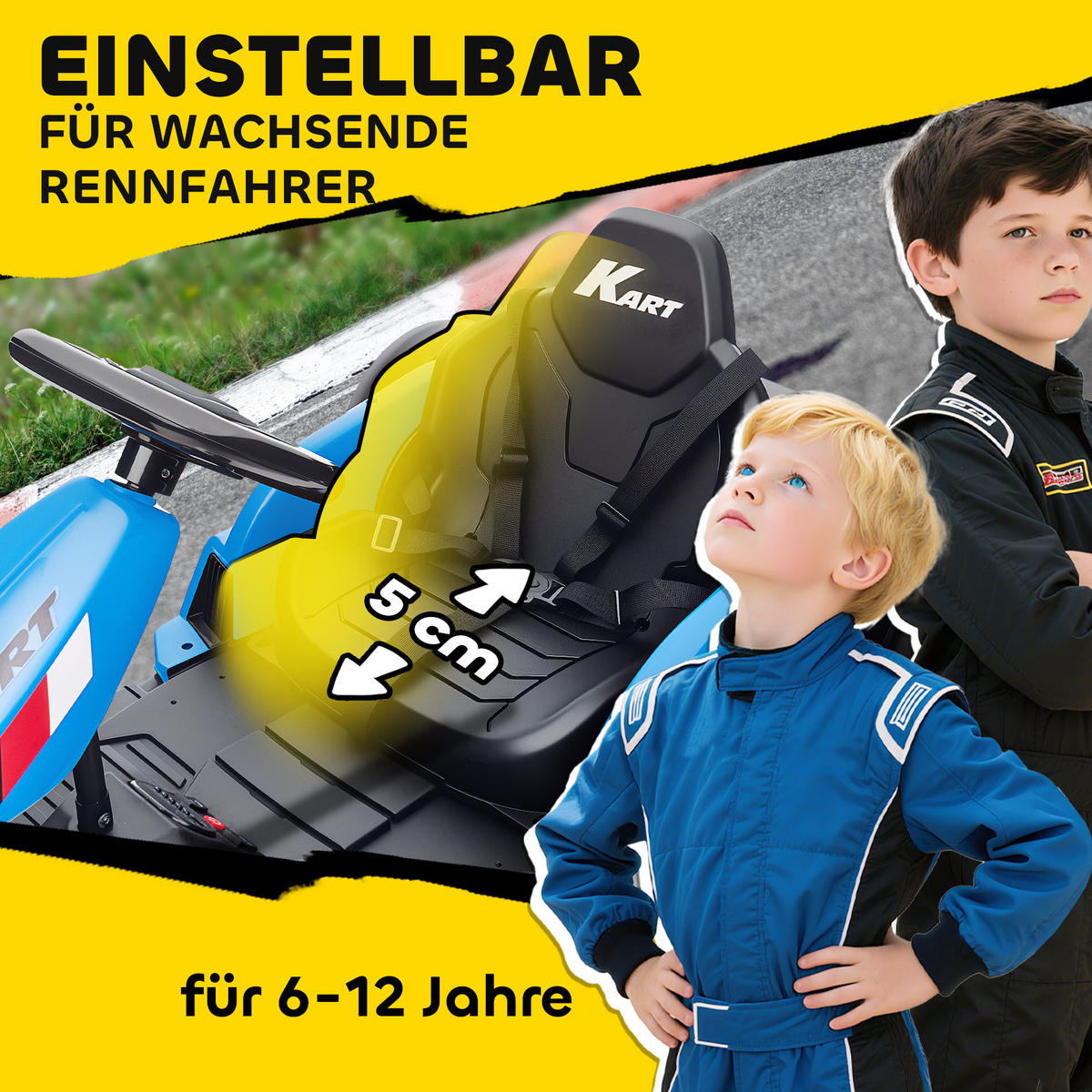 KINDER-ELEKTRO-GOKART 24V 6-18km/h Verstellbarer Sitz - Blau, Kunststoff (115/77/55.5cm) - AIYAPLAY