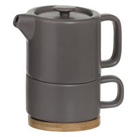 TEEKANNE mit Tasse Natural Taupe 400 ml 13,5/10/15 cm - Grau, Keramik (10/13.5cm) - Secret de Gourmet