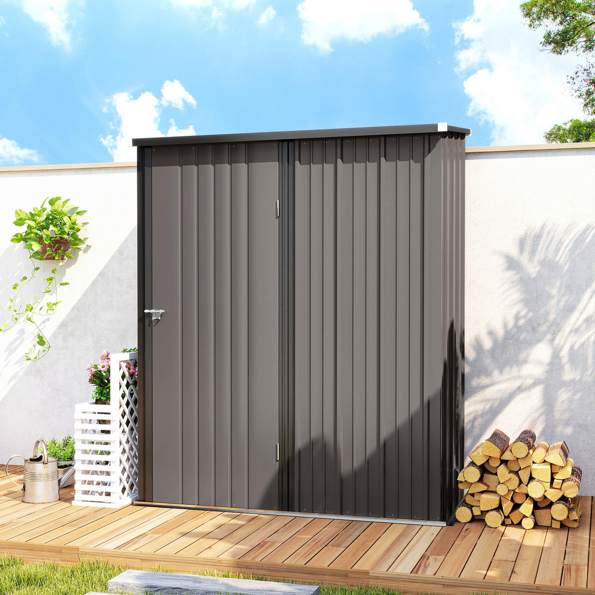 METALL-GERÄTEHAUS mit Pultdach 1,34m² 161,5 x 94,5 x 196cm - Hellgrau, Metall (94.5/196/161.5cm) - Outsunny