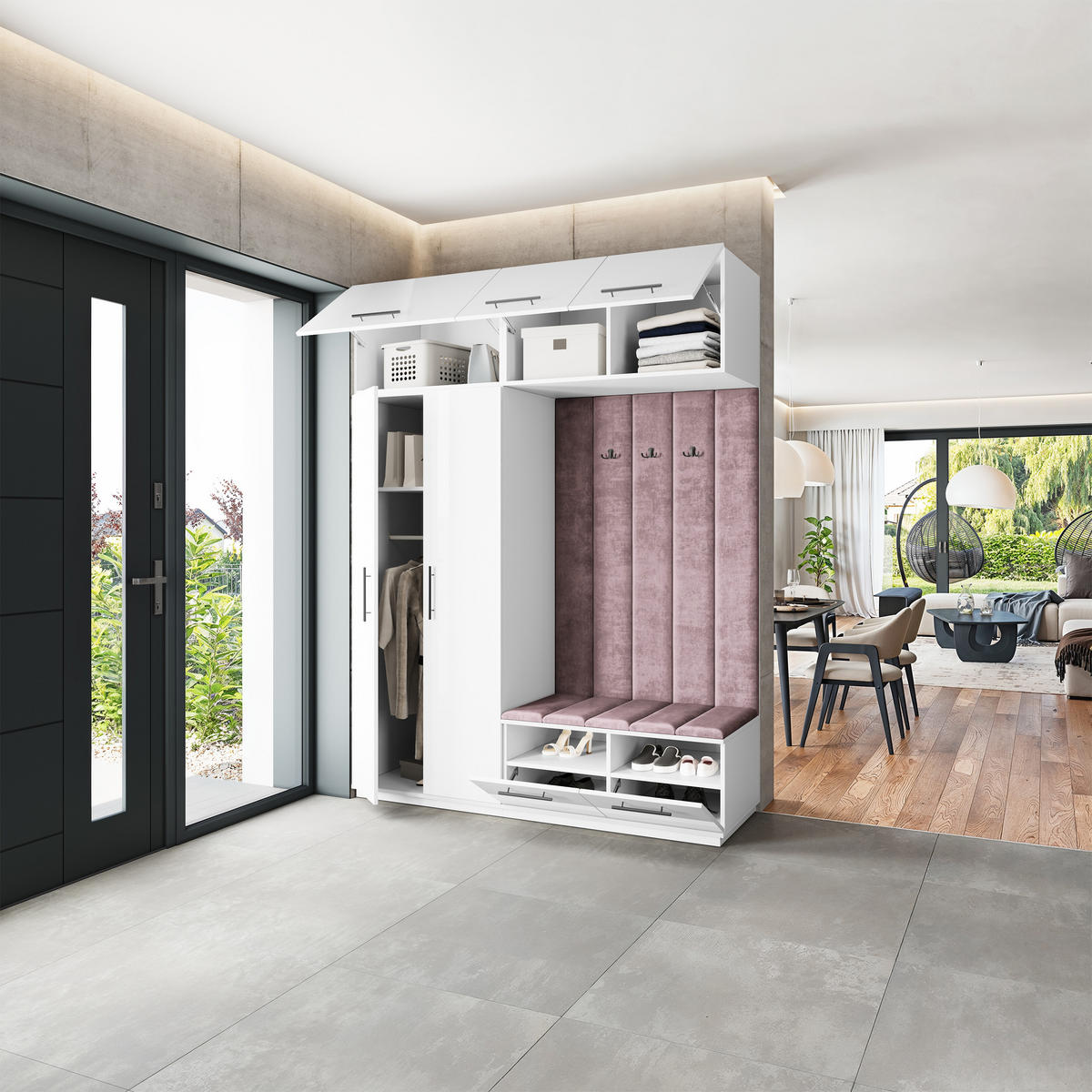 GARDEROBENSCHRANK REMA 180/240/60 cm Modern Garderobe-Set Weiß - Lila/Weiß, Holzwerkstoff (180/240/60cm) - MASSENO