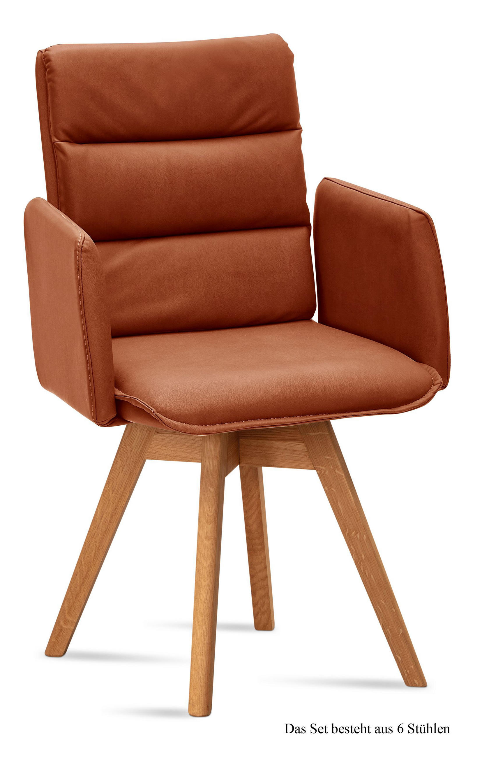 ARMLEHNSTUHL drehbar (6er-Set) Dorri 52x92x60 Eiche geölt/Cognac - Cognac/Eichefarben, Kunststoff (60/92/52cm) - 58aufmkessel