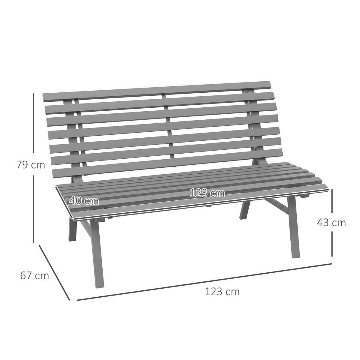 GARTENBANK, 2 Sitzer Parkbank, mit Rückenlehne, für Garten, Balkon, Alu, Grau - Grau, Metall (67/79/123cm) - Outsunny