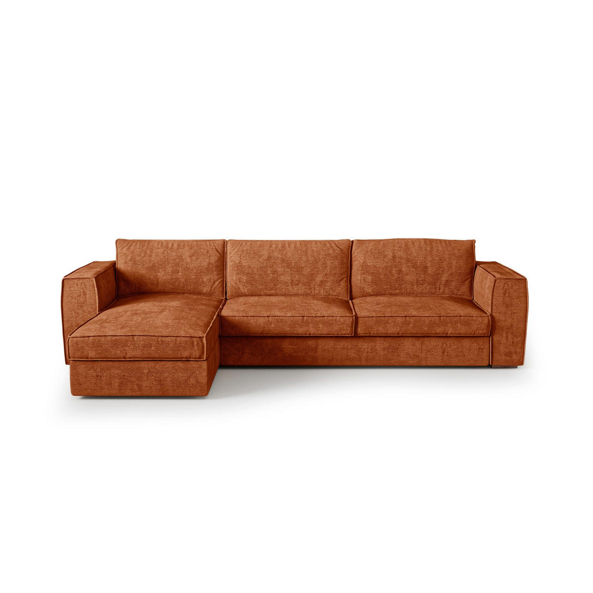 LINKSECK-SCHLAFSOFA MIKA Kettgewebe mit weichem Griff Terrakotta 292cm - Dunkelorange/Terracotta, Textil (292/100cm) - Premium Interiors