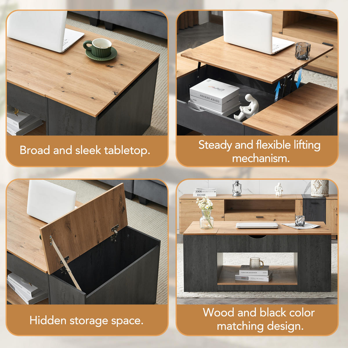 COUCHTISCH 109,5/59,7/43 cm grau braun aus Holzwerkstoff mit Liftfunktion und Stauraum - Grau, Holzwerkstoff (109.5/59.7/43cm) - OKWISH