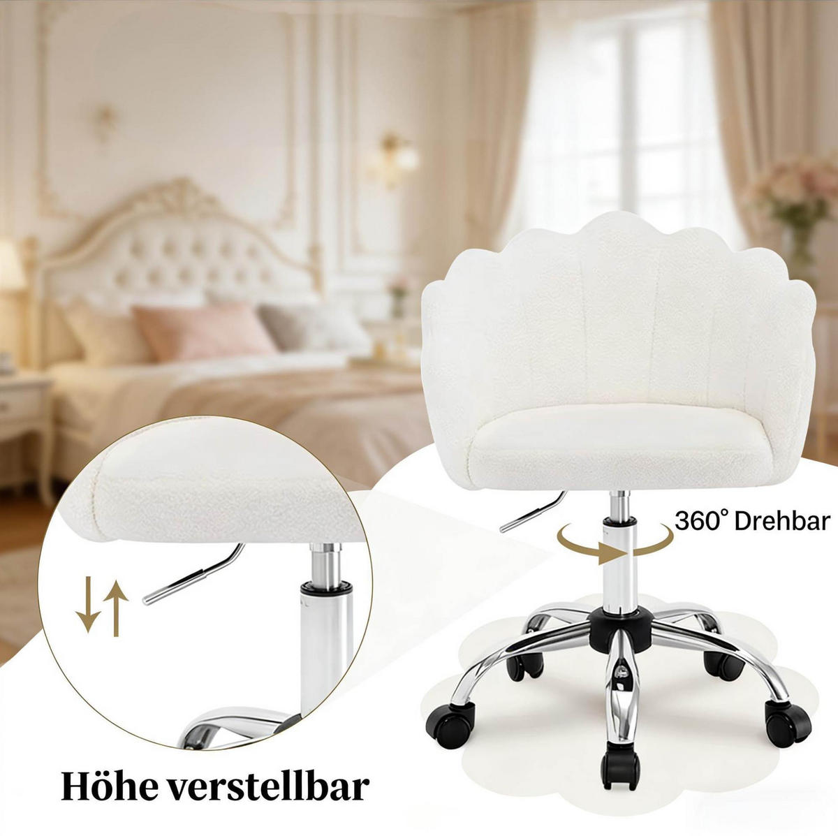 BÜROSTUHL höhenverstellbar Creme Weiß mit Rollen - Weiß, Metall (55/81.5/37.5cm) - Meubliv