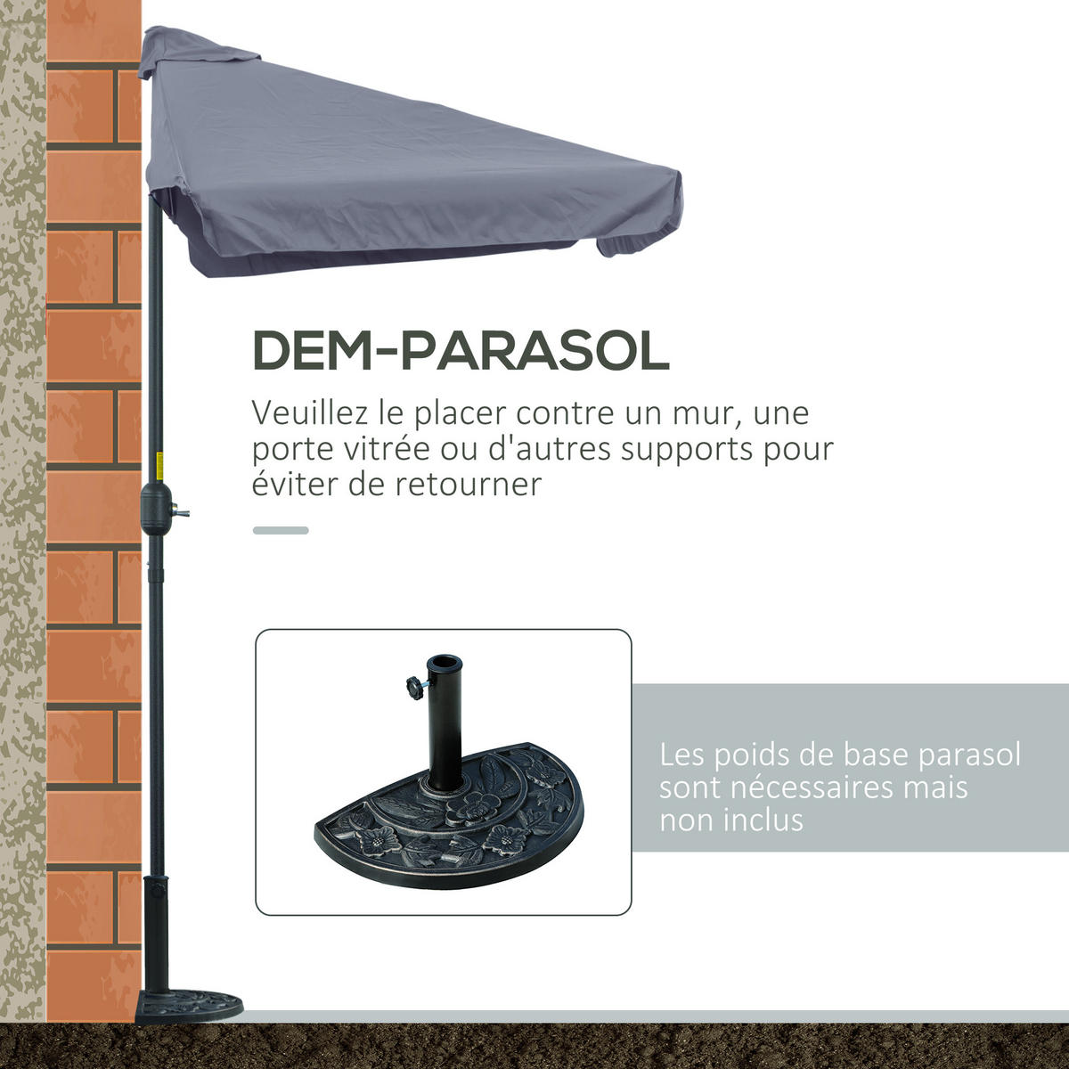 SONNENSCHIRM DE-11364 für Balkon, mit Kurbel, 5 Streben Grau - Grau, Metall (130/230cm) - ComfortXL