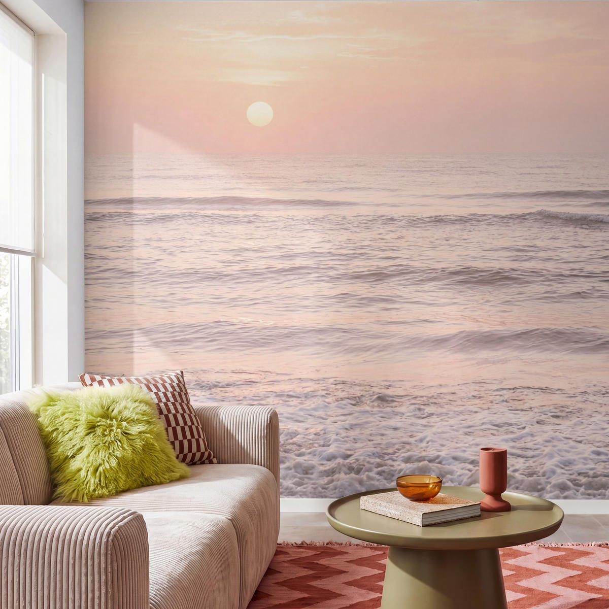 TAPETE - Sonne - Strand - Rosa - 280x280 cm - Hellrosa, Papier (280/280cm) - OnlyWow