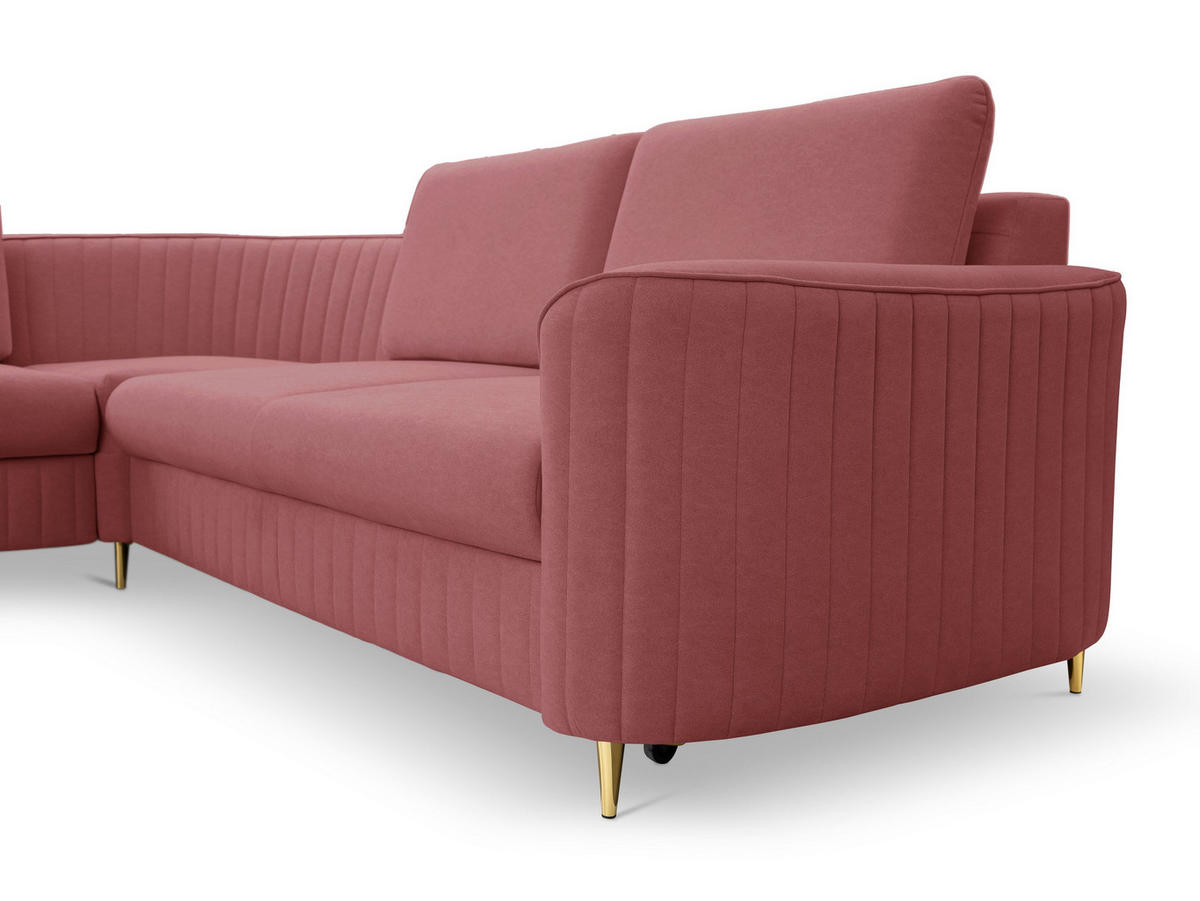 ECKSOFA VELA R-S Dunkelrot Velours-Stoff mit Schlaffunktion - Dunkelrot, Holz (251/251cm) - MASSENO