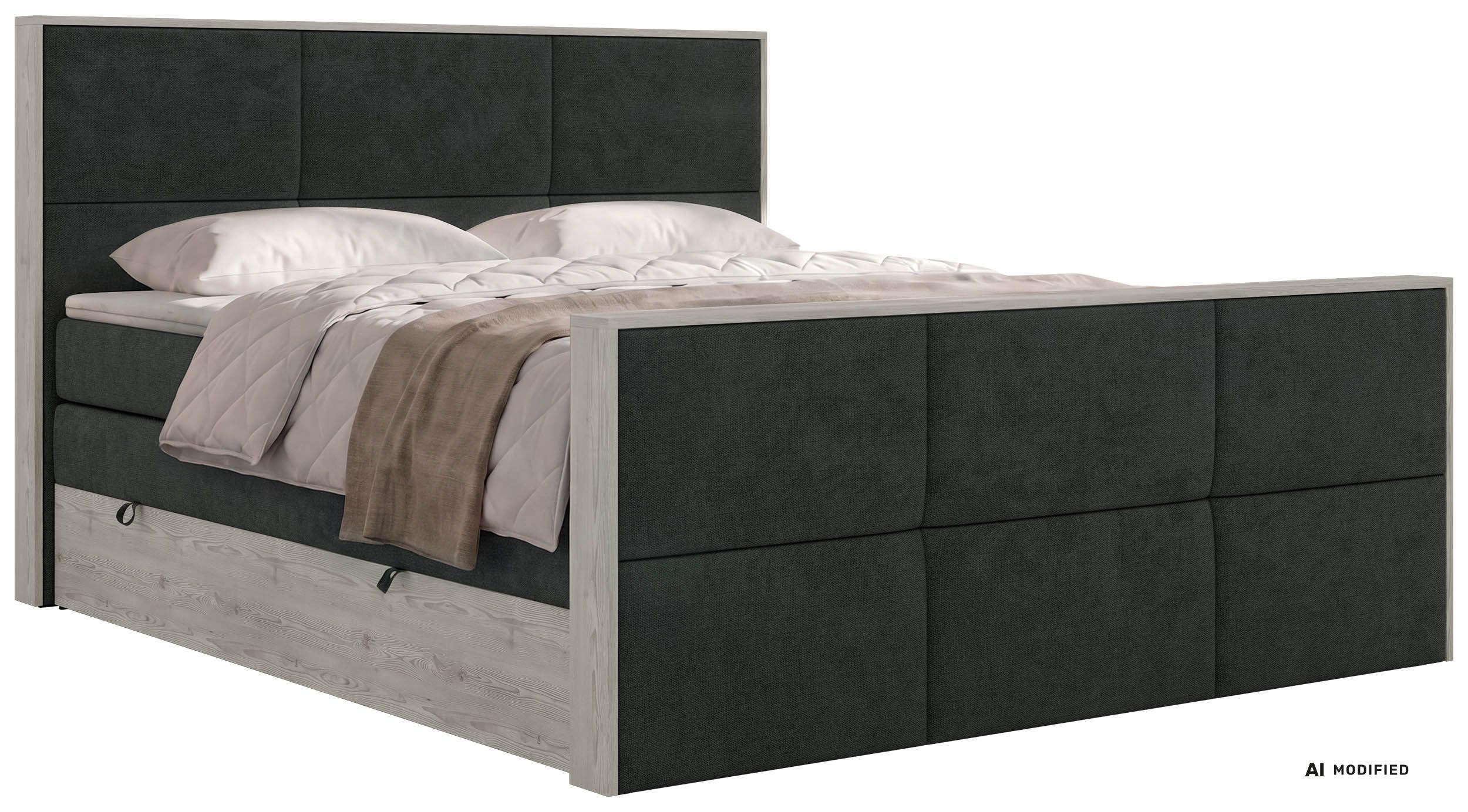 MKS POSTEL BOXSPRING DELNOR KING DUO 180/200 - Tmavě šedá Strukturovaná látka - Topper Visco - H4