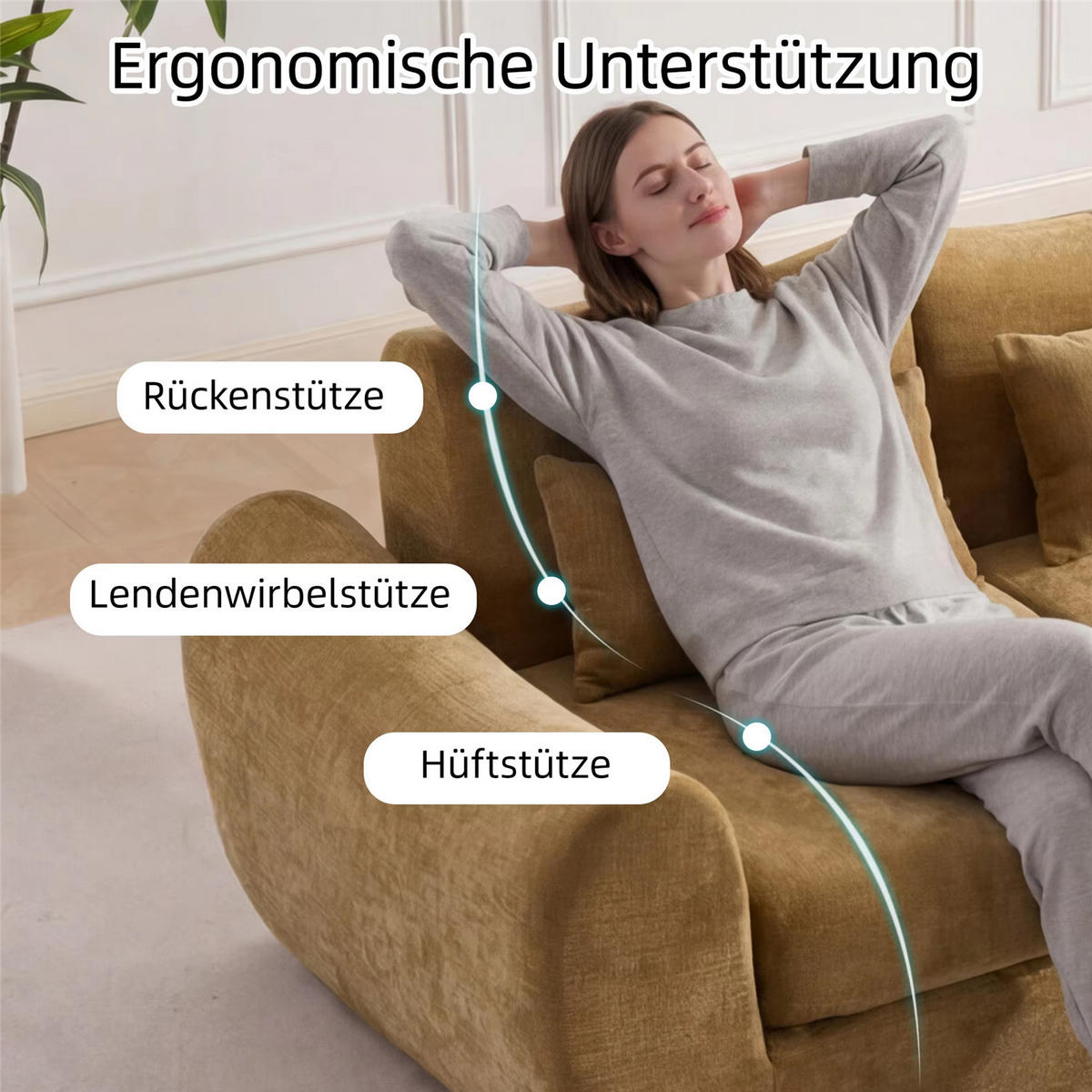SCHLAFSOFA 3-Sitzer aus Chenille, Weiches Klappsofa ohne Montage, Gelb - Gelb, Textil (262/78/97cm) - Kaket