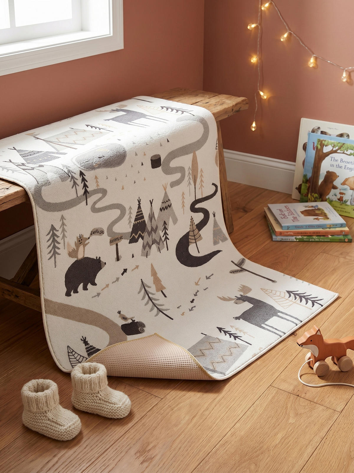 SPIELTEPPICH Waschbar TINO in Creme, mit Waldtier-Motiv, 140 x 200 cm - Beige, Textil (200/140cm) - KADIMA DESIGN