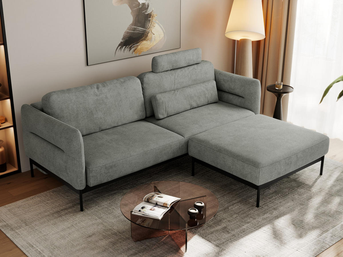 SCHLAFSOFA SALENTO Grau Struktur - Schwarz/Grau, Textil/Metall (221/82/193cm) - MKS