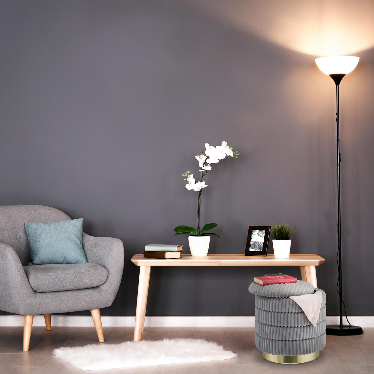 SAMTHOCKER - Grau, Holzwerkstoff/Textil (41/43.5/41cm) - Relaxdays