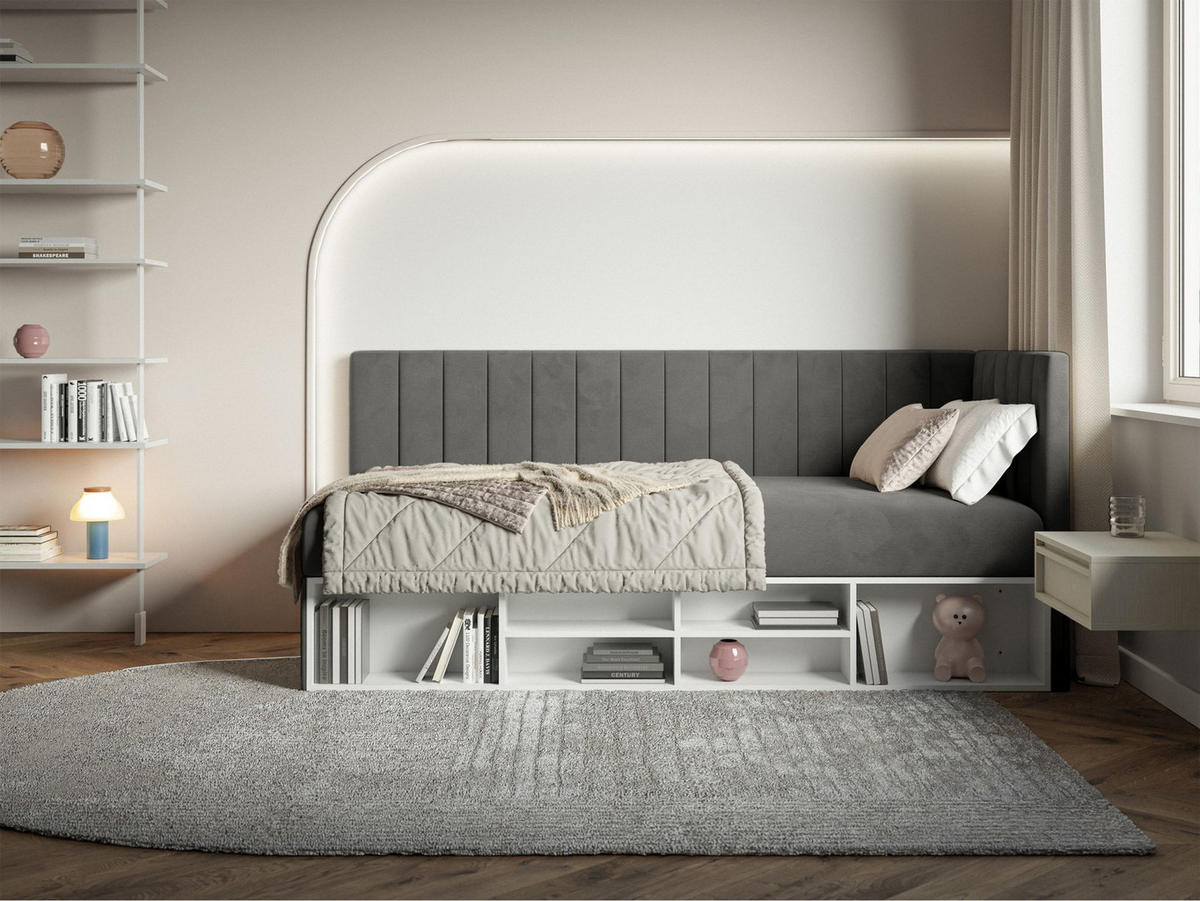 JUGENDBETT Ventrio Dunkelgrau Easy-Clean-Samtbezug 90x200 cm - Dunkelgrau, Holz/Textil (90/200cm) - Selsey