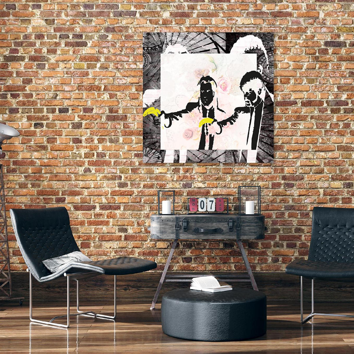 WANDBILD banksy pulp fiction - Grau, Textil (50/50cm) - Feeby