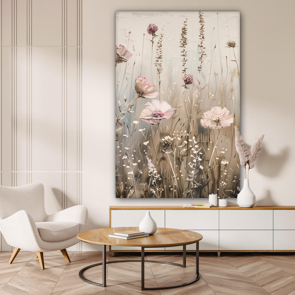 OBRAZ NA PLÁTNĚ Květiny - růžová - moderní - béžová 90x140 cm - béžová, textil (90/140cm) - MuchoWow