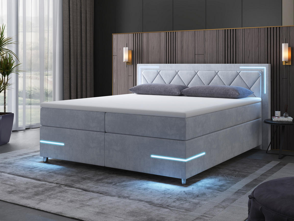 BOXSPRINGBETT Arizona Grau 180/200 cm H2/H3 Samt - Grau, Textil (180/200cm) - wonello