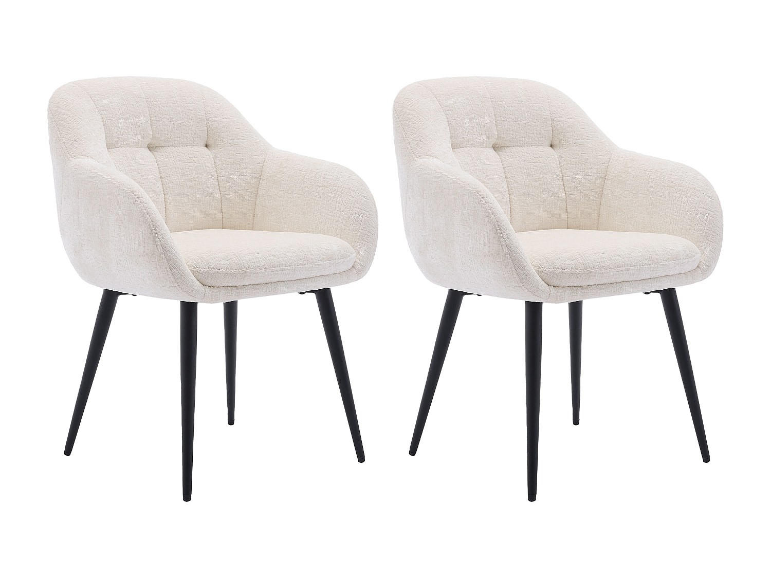 STUHL mit Armlehnen 2er-Set - Strukturstoff & schwarzes Metall - Cremefarben - LASSANDRA - Creme, Textil (59/81/59cm) - Pascal Morabito