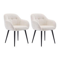 STUHL mit Armlehnen 2er-Set - Strukturstoff & schwarzes Metall - Cremefarben - LASSANDRA - Creme, Textil (59/81/59cm) - Pascal Morabito