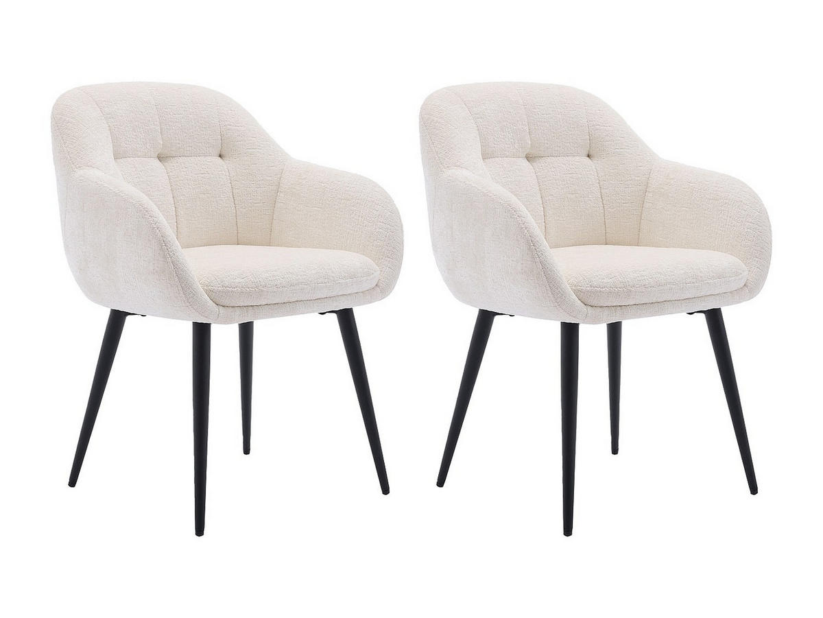 STUHL mit Armlehnen 2er-Set - Strukturstoff & schwarzes Metall - Cremefarben - LASSANDRA - Creme, Textil (59/81/59cm) - Pascal Morabito