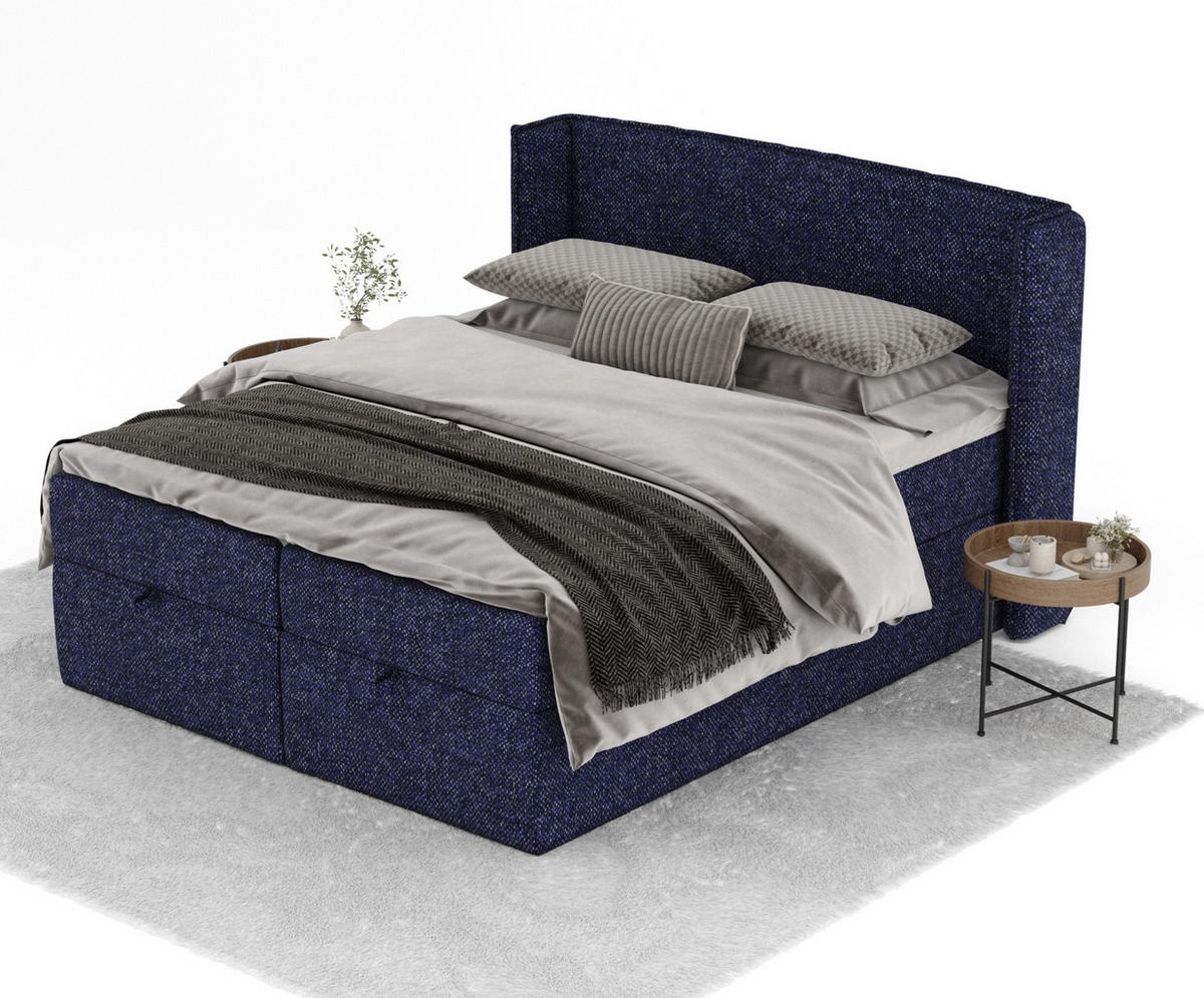 BOXBETT Passion Marineblau 160/200 cm mit Matratze und Topper - Schwarz/Dunkelblau, Holz/Holzwerkstoff (160/200cm) - Maison de Reve