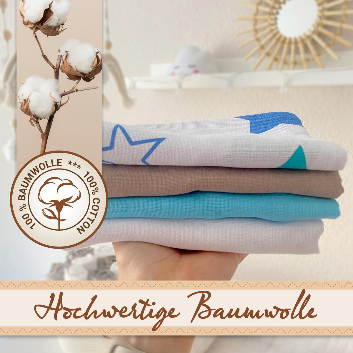 SPUCKTÜCHER, 5er-Set, 70x70 cm, 100% Baumwolle, farblich sortiert - Multicolor, Textil (70/70cm) - Zollner