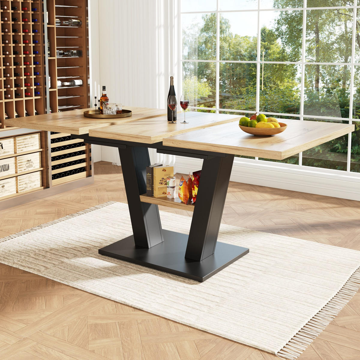 ESSTISCH 118-157/70/75 cm Schwarz/Natur aus MDF und Metall mit Ausziehfunktion - Naturfarben, Holzwerkstoff (157/70/75cm) - OKMYHOME
