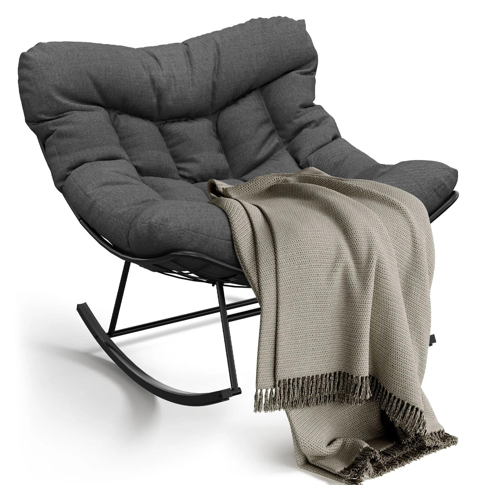 SCHAUKELSTUHL, Outdoor Papasan, mit Metallrahmen, Dunkelgrau - Dunkelgrau, Textil (71/82.8/89cm) - Kaket