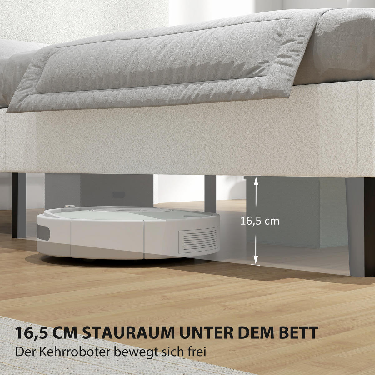 BETTGESTELL mit Teddy-Fleece 205/151/117 cm Weiß - Weiß, Metall - HOMCOM