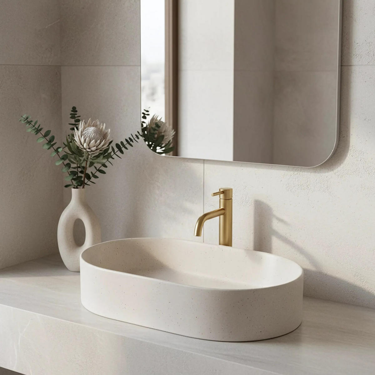 AUFSATZWASCHBECKEN Rea Nadia 60 Sandy - Beige, Keramik (38.5/12/61cm) - REA