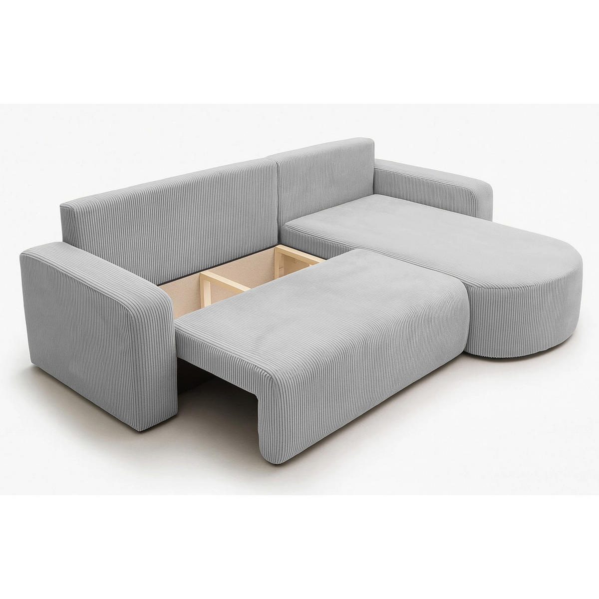 ECKSOFA mit Schlaffunktion Teeo L-Form universal mit Bettkasten Hellgrau Cord - Hellgrau/Schwarz, Kunststoff/Textil (275/170cm) - Homebook