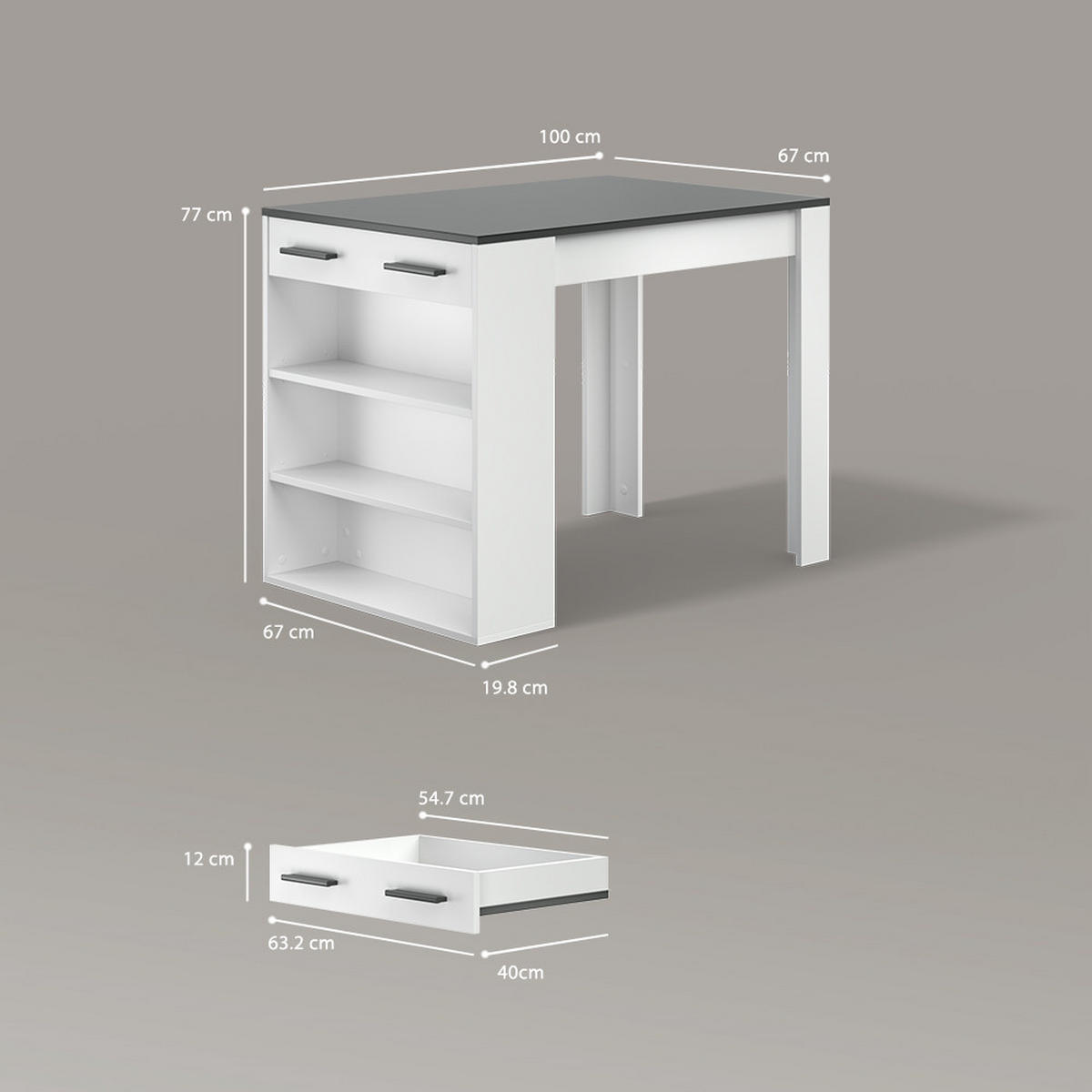ESSTISCH Regusa Anthrazit/Weiß 67 x 100 cm - Anthrazit/Weiß, Holzwerkstoff (100/67/77.5cm) - Livinity®