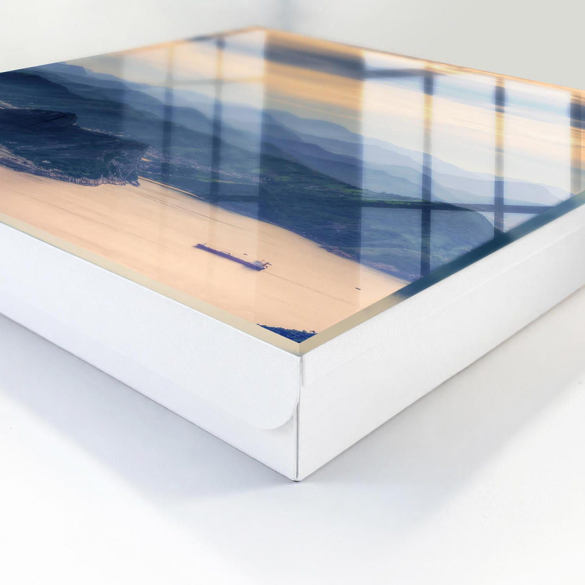 SCHLÜSSELBOX Weiß 30x30 cm – Türöffnung nach rechts - Berglandschaft - Blau, Metall (30/30/5cm) - TULUP