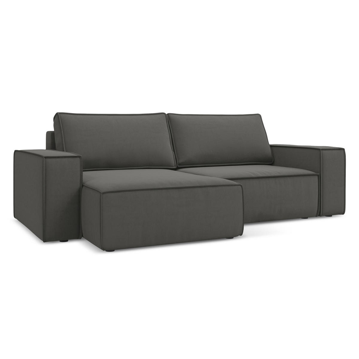 ECKSOFA mit Schlaffunktion Samt Stoff Grau - Dunkelgrau/Schwarz, Kunststoff/Textil (148/257cm) - LaMiaSofa