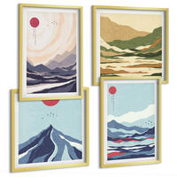 BILDER SET 4er Set - 50x50 cm & 40x60 cm Goldrahmen - Abstrakte Berglandschaften - Goldfarben, Kunststoff (50/50cm) - TULUP