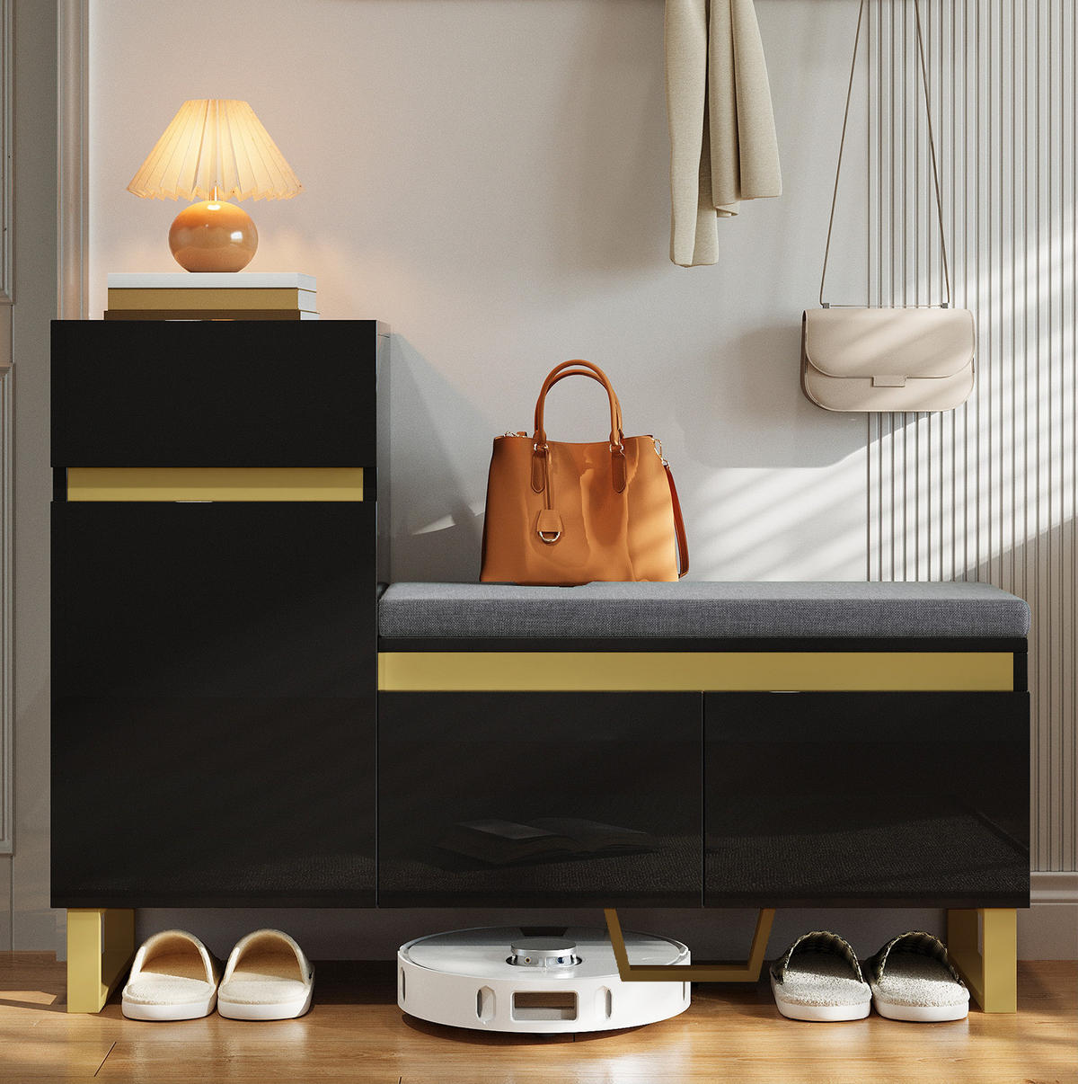 SCHUHSCHRANK mit Sitzkissen 120 x 35 x 85 cm MDF Schwarz - Schwarz, Holzwerkstoff (35/85/120cm) - Beauniv