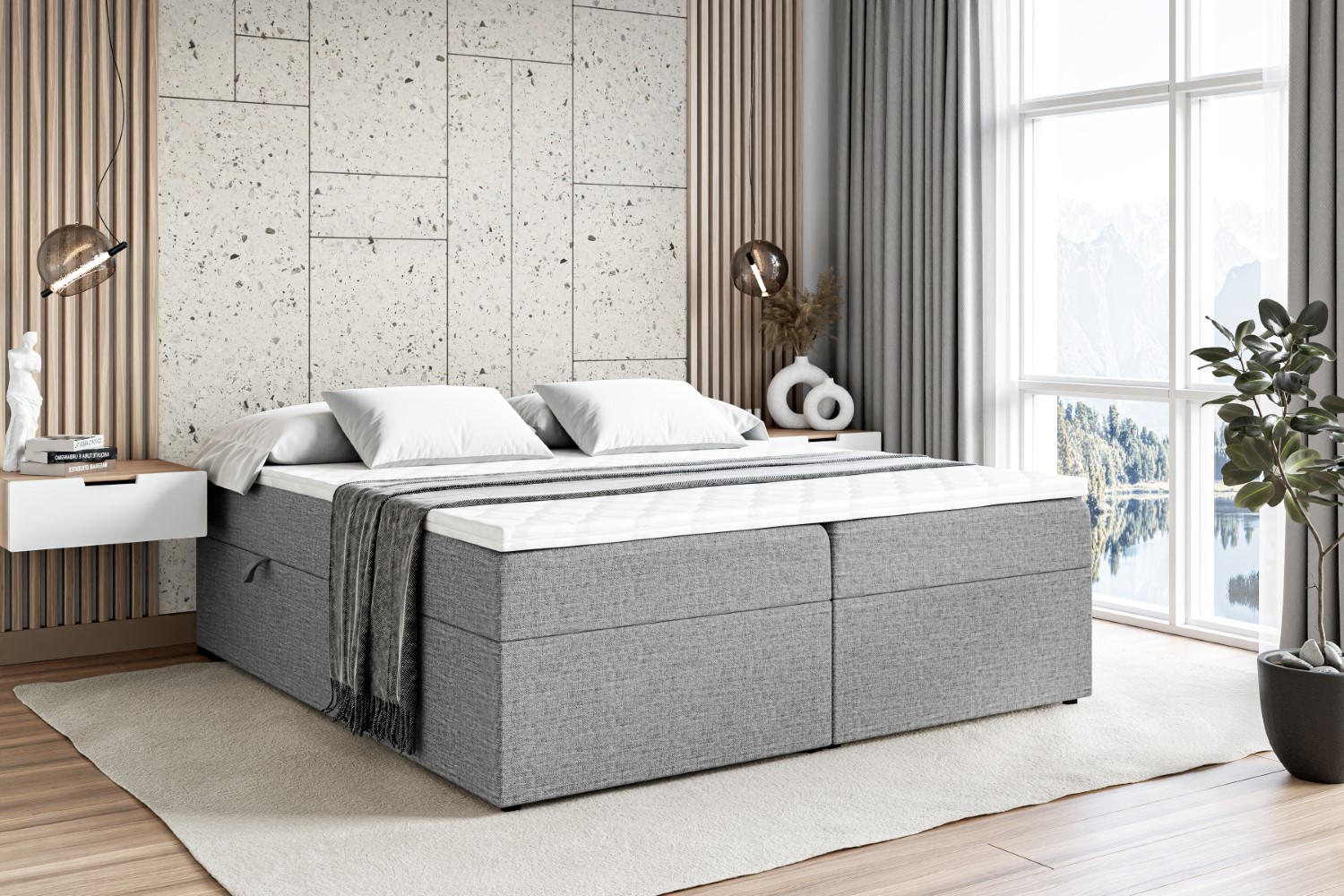 BOXBETT mit H3-Matratze und Lattenrost - MARCE BW - 160x200 Grau - Grau, Holzwerkstoff (160/200cm) - ALTDECOR