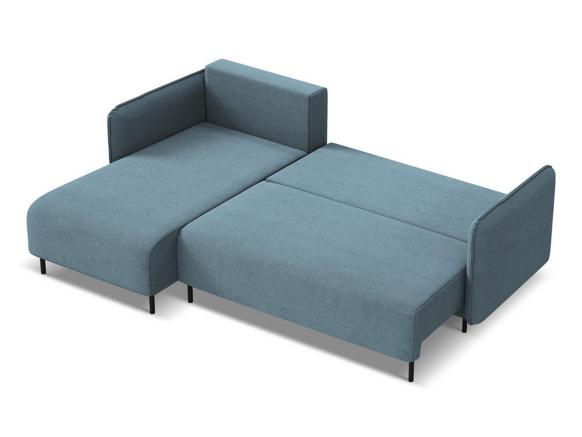 ECKSOFA mit Schlaffunktion Strukturstoff Stoff Blau - Blau/Schwarz, Holz/Textil (162/236cm) - Makamii