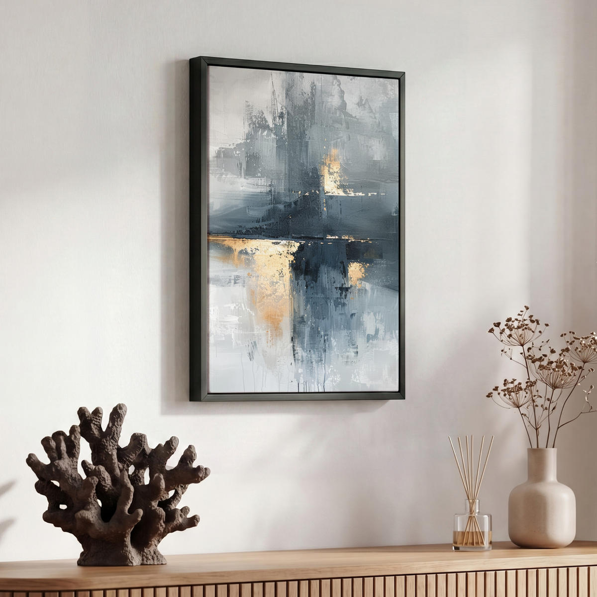 LEINWAND Bilder mit Rahmen - Kunst - Grau - Gold - Abstrakt - 30x40 - Dunkelgrau, Textil (30/40cm) - MuchoWow