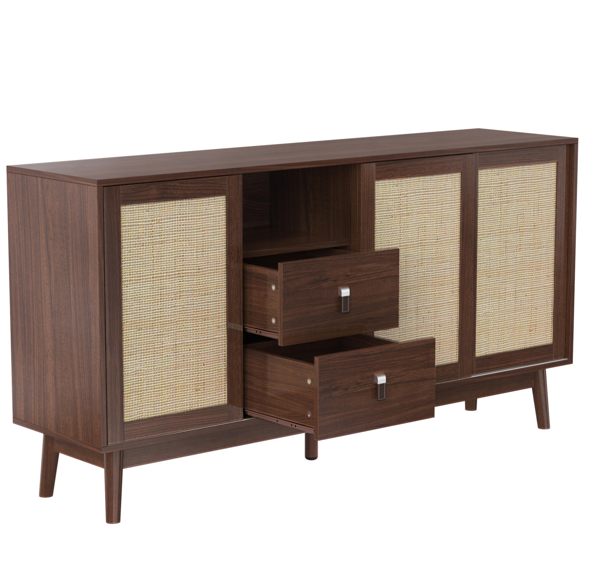 SIDEBOARD 155/38/80 cm Dunkles Holz aus MDF und Spanplatte mit Schiebetüren - Nussbaumfarben, Holzwerkstoff (38/80/155cm) - OKMYHOME