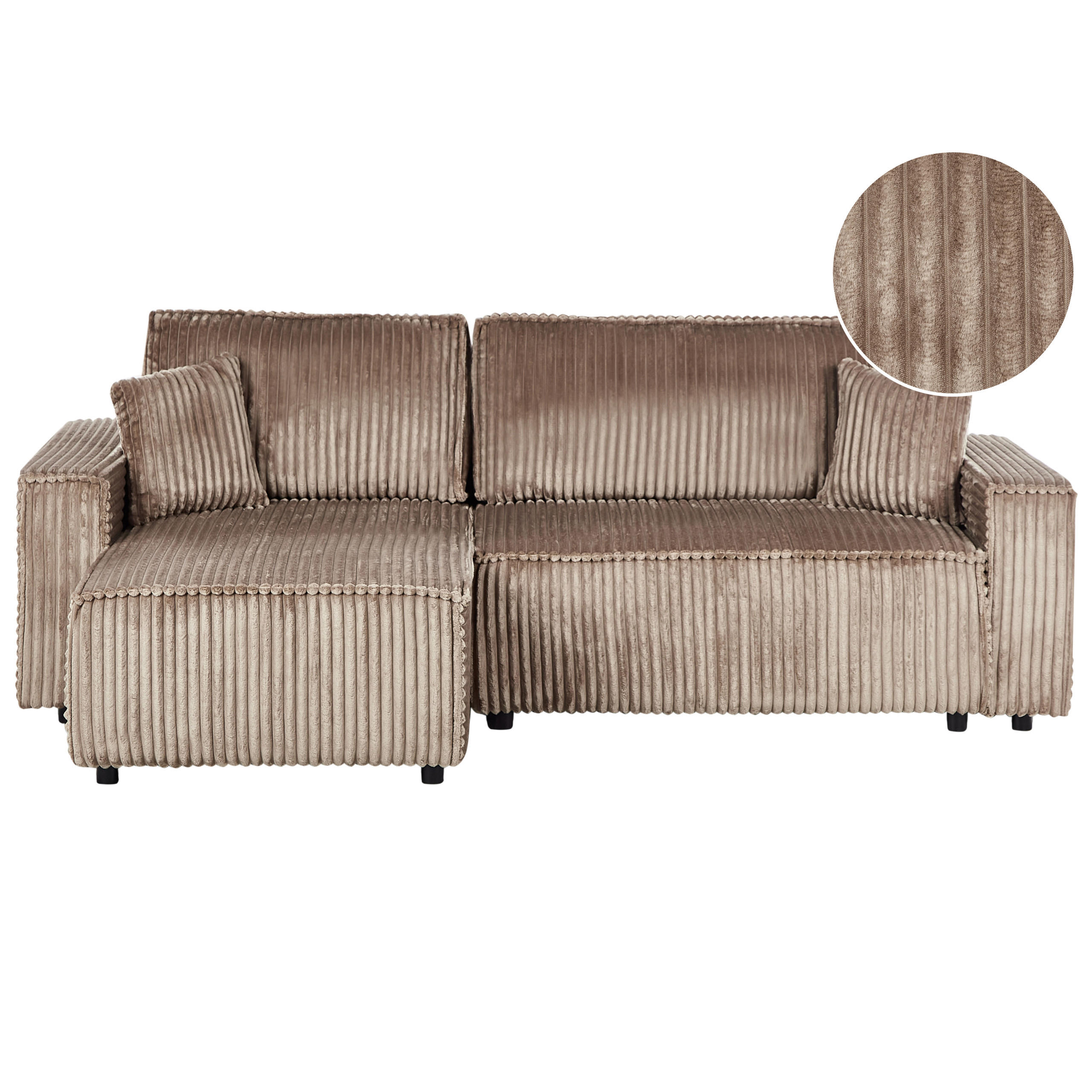 ECKSCHLAFSOFA 3-Sitzer Cord Hellbraun mit Stauraum rechtsseitig Abacka - Hellbraun, Textil (247/147cm) - Beliani
